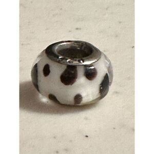 925 Sterling Silver Cow Print Glass Bead Charm